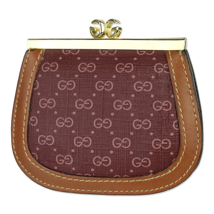 Gucci Vintage Burgundy Micro GG Monogram Kiss-Lock Coin Pouch