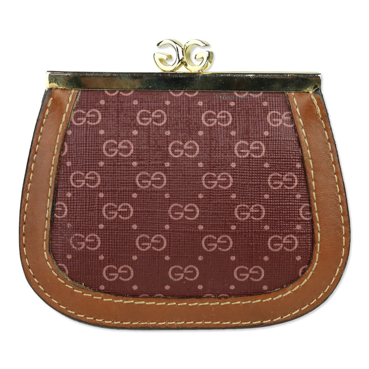 Gucci Vintage Burgundy Micro GG Monogram Kiss-Lock Coin Pouch