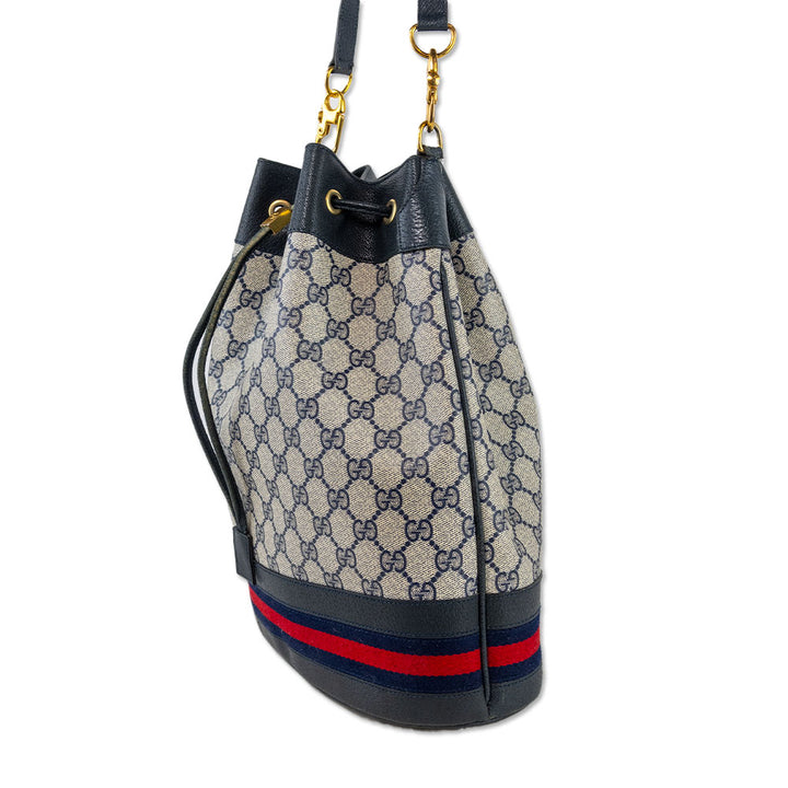 Gucci Vintage GG Supreme Blue Beige Canvas Bucket Bag