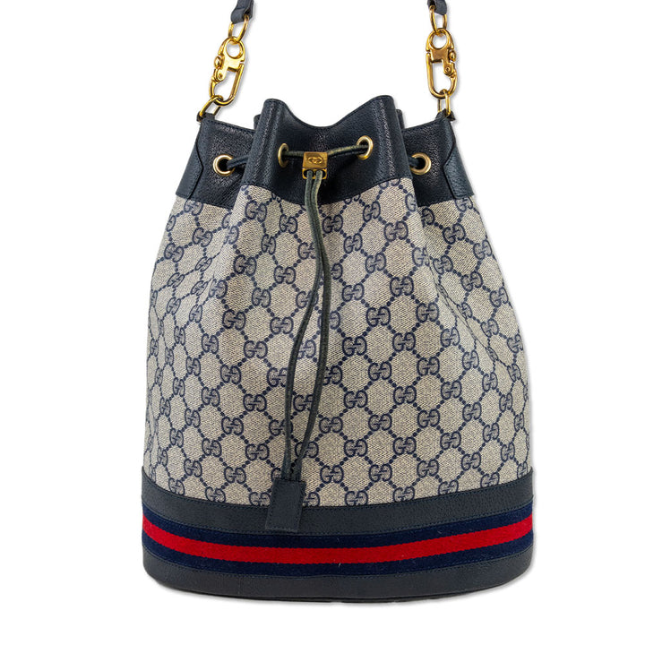 Gucci Vintage GG Supreme Blue Beige Canvas Bucket Bag