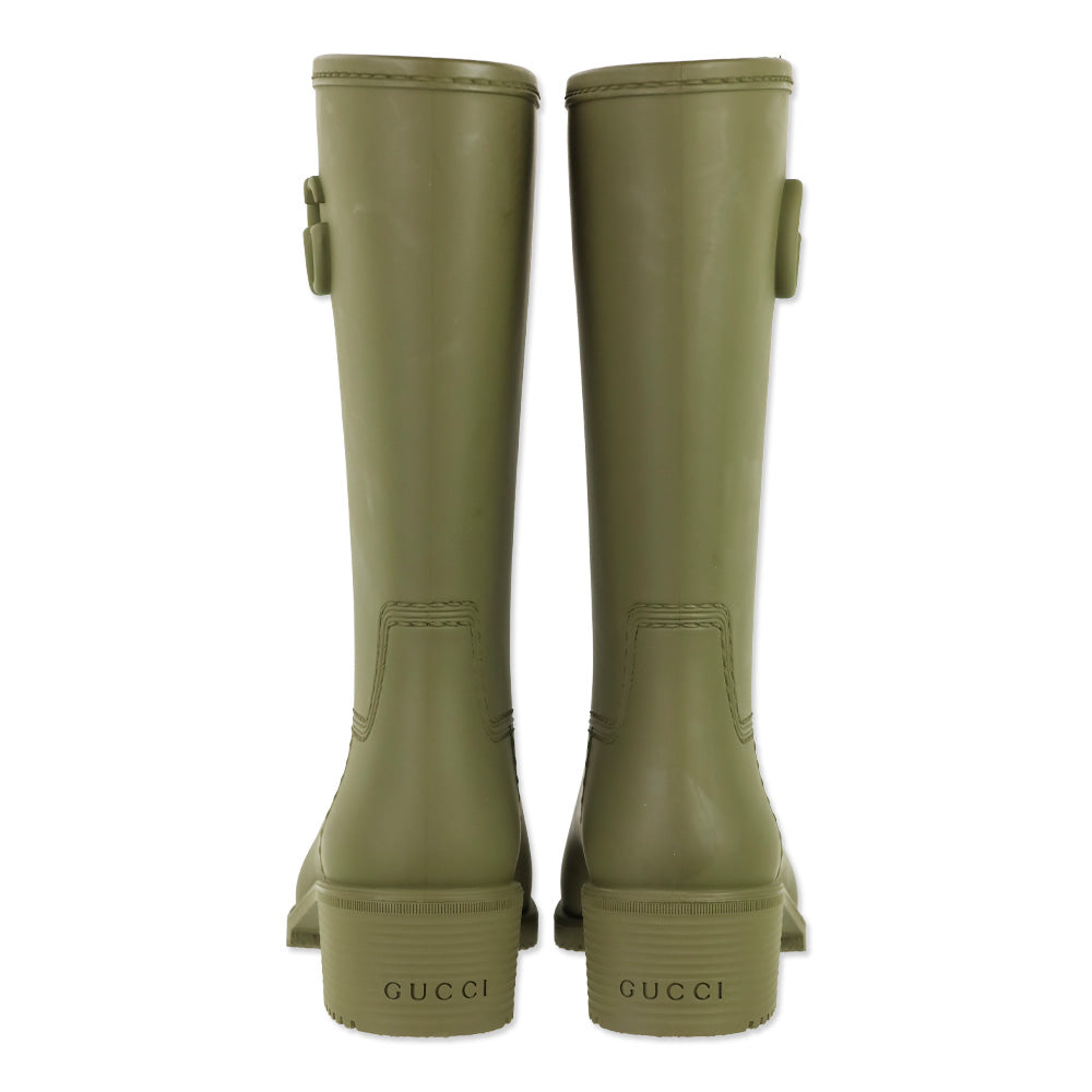 Gucci Vintage Green GG Stanley 35 Rubber Boots