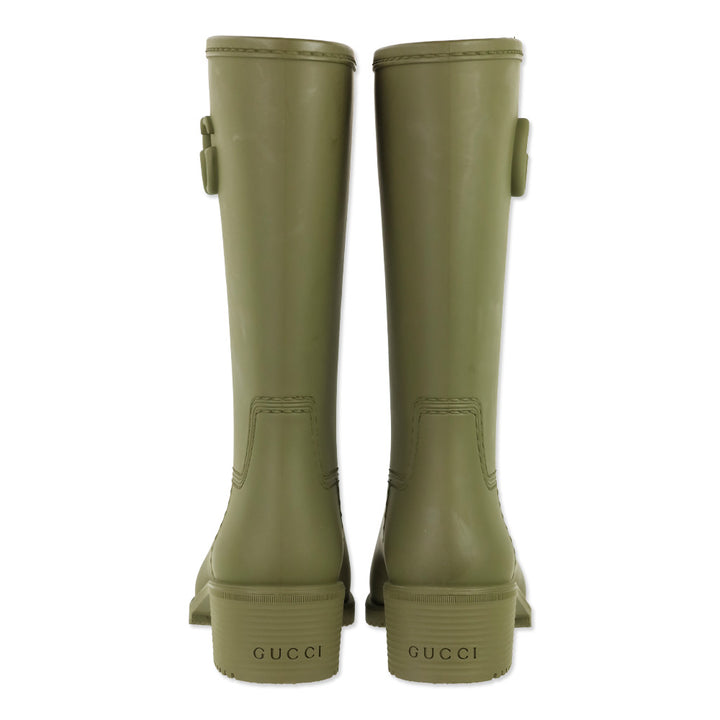 Gucci Vintage Green GG Stanley 35 Rubber Boots