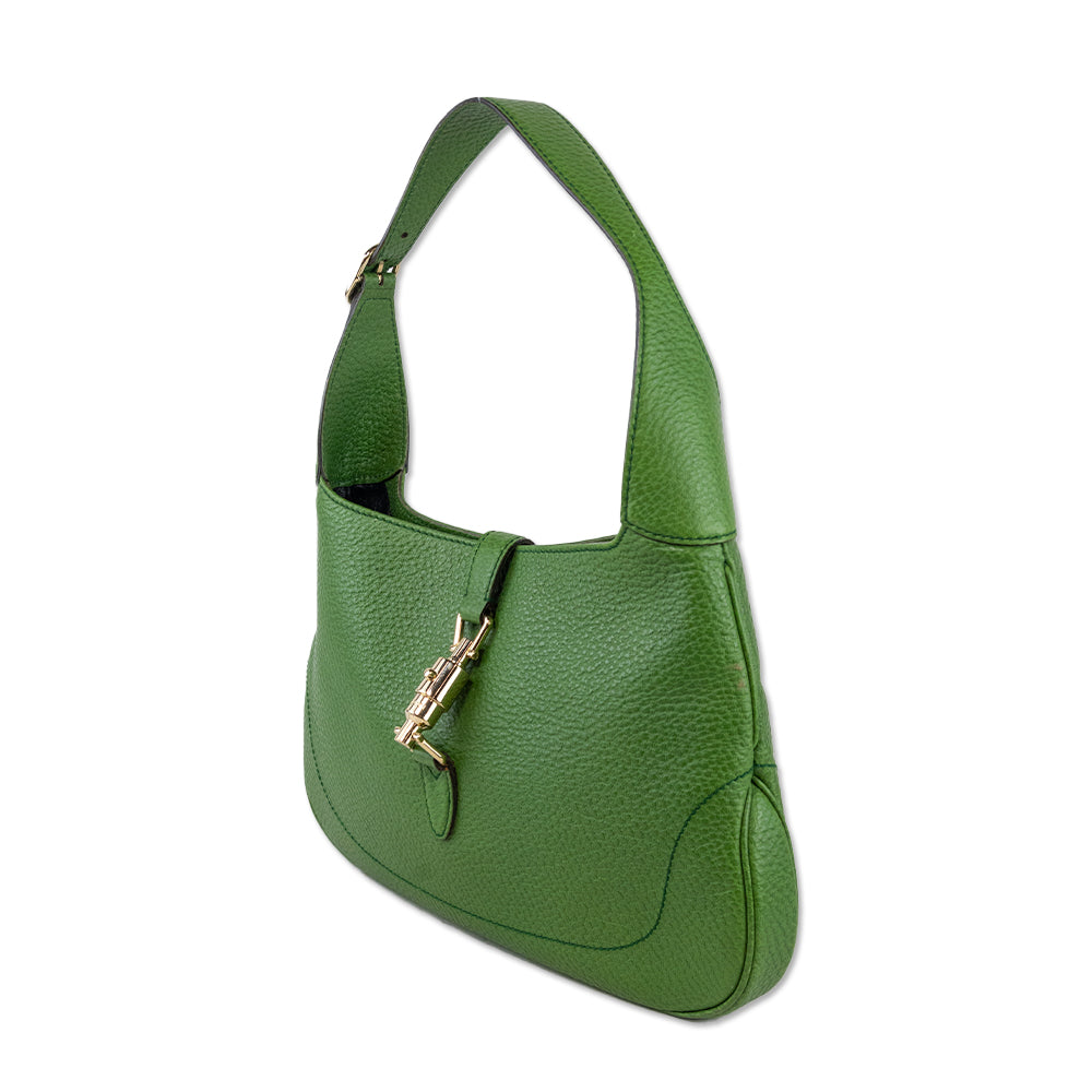 Gucci Vintage Green Pebbled Leather Jackie Medium Shoulder Bag