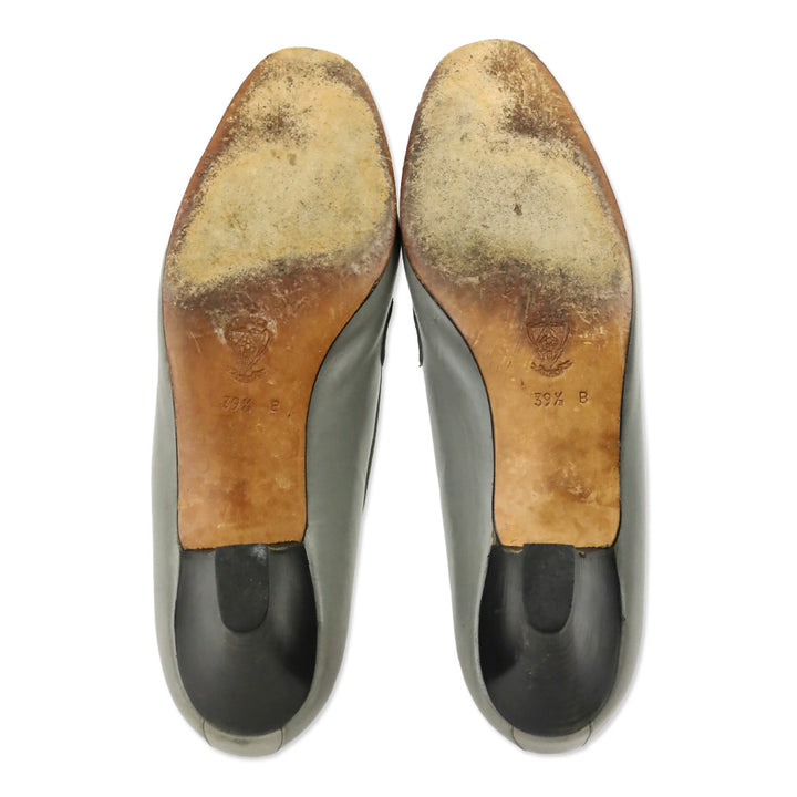 Gucci Vintage Grey Leather Gold Buckle Loafer Pump