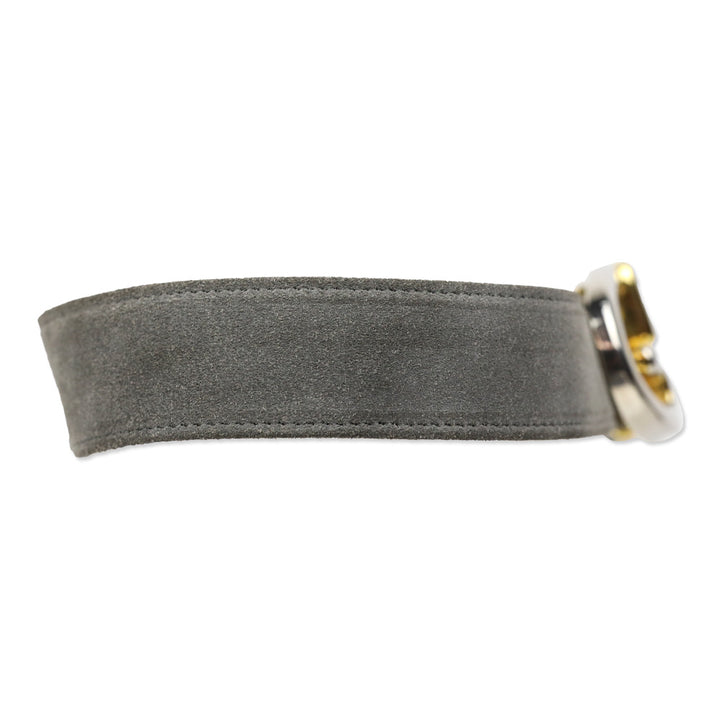 Gucci Vintage Grey Suede Two-Tone GG Buckle Logo Belt