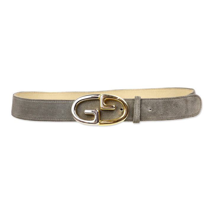 Gucci Vintage Grey Suede Two-Tone GG Buckle Logo Belt
