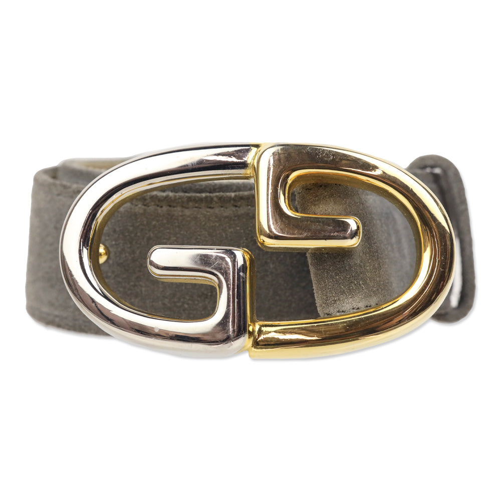 Gucci Vintage Grey Suede Two-Tone GG Buckle Logo Belt