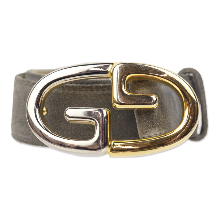 Gucci Vintage Grey Suede Two-Tone GG Buckle Logo Belt