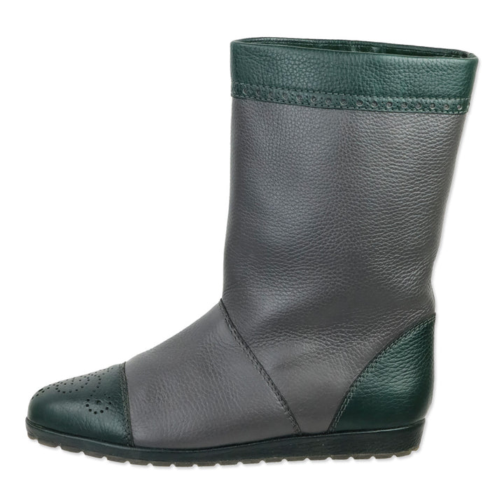 Gucci Vintage Grey/Green Grained Leather Brouge Calf Boots