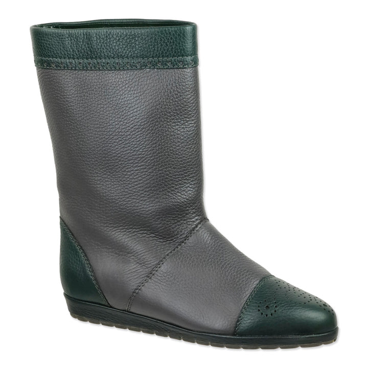 Gucci Vintage Grey/Green Grained Leather Brouge Calf Boots