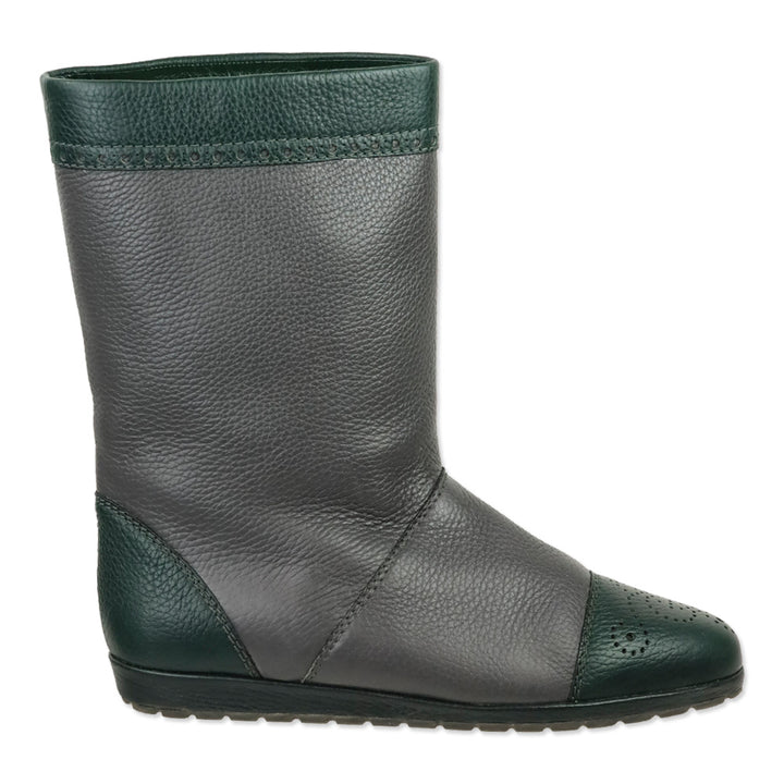 Gucci Vintage Grey/Green Grained Leather Brouge Calf Boots