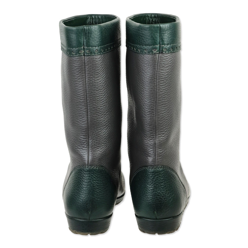 Gucci Vintage Grey/Green Grained Leather Brouge Calf Boots