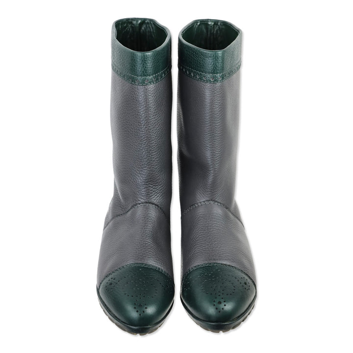 Gucci Vintage Grey/Green Grained Leather Brouge Calf Boots