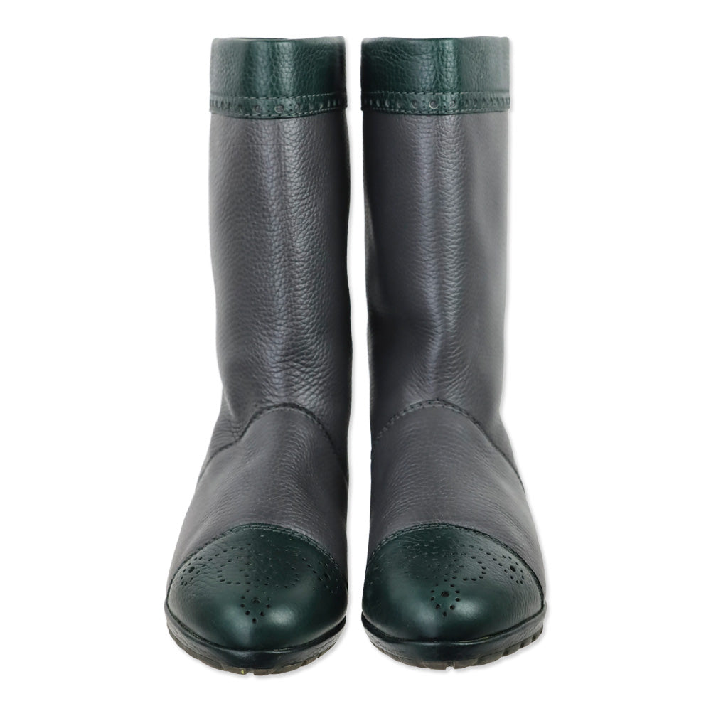 Gucci Vintage Grey/Green Grained Leather Brouge Calf Boots