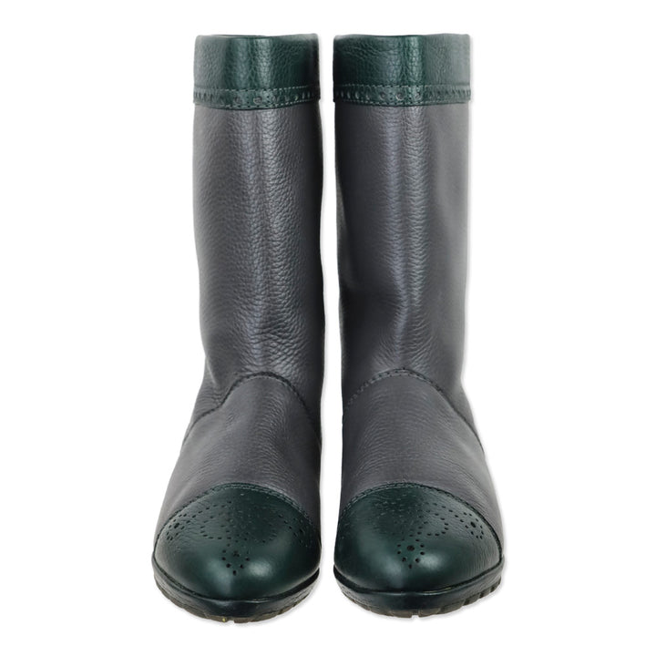 Gucci Vintage Grey/Green Grained Leather Brouge Calf Boots