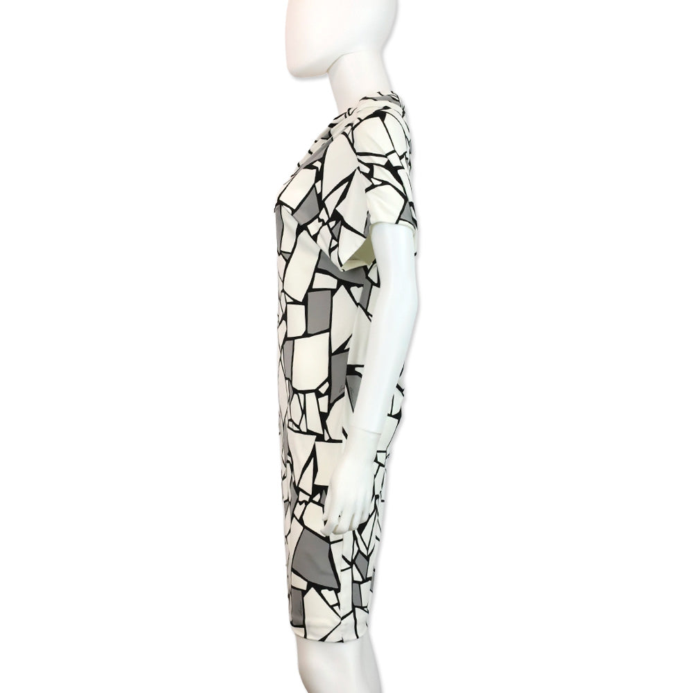 Gucci White Abstract Geometric Print Jersey Midi Dress