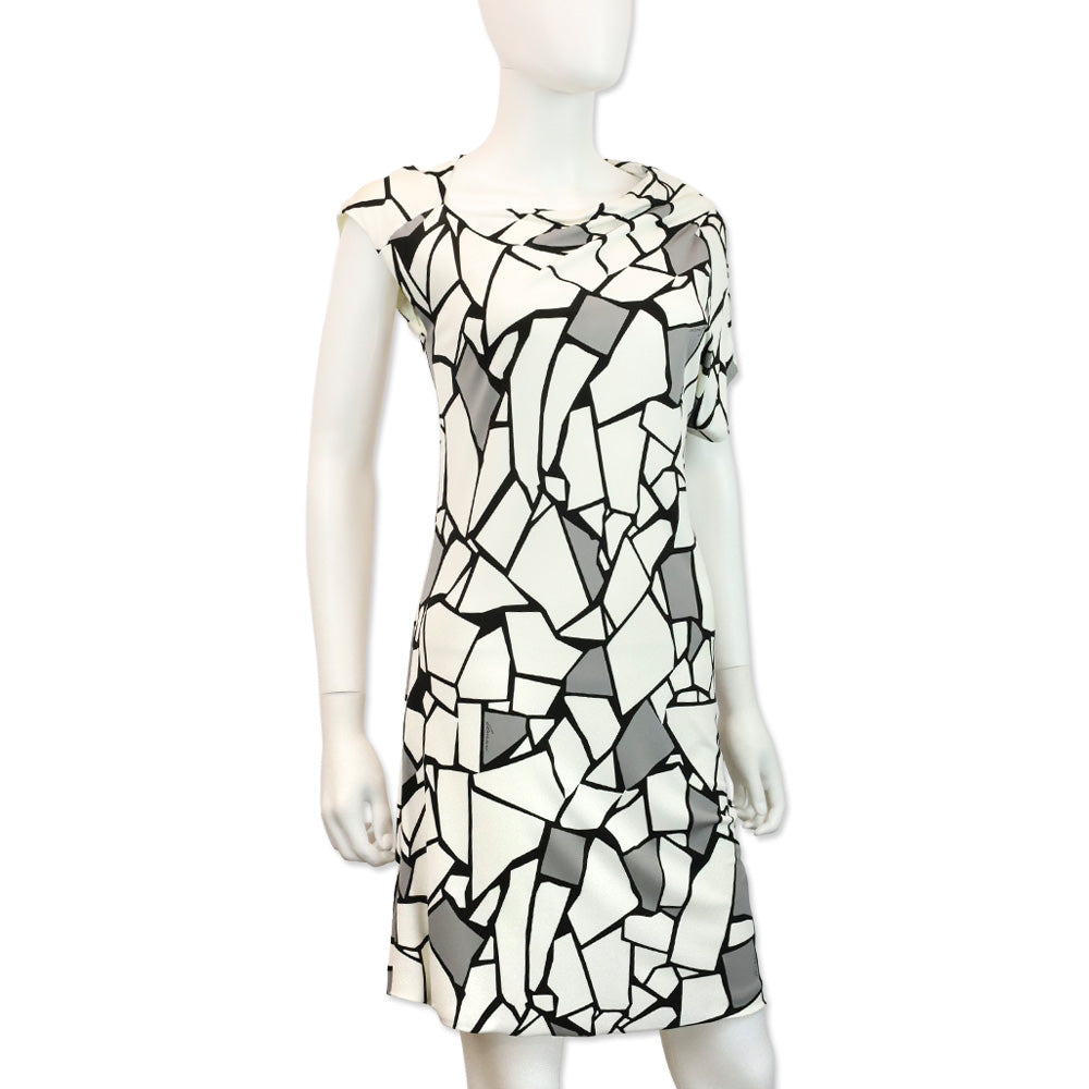 Gucci White Abstract Geometric Print Jersey Midi Dress