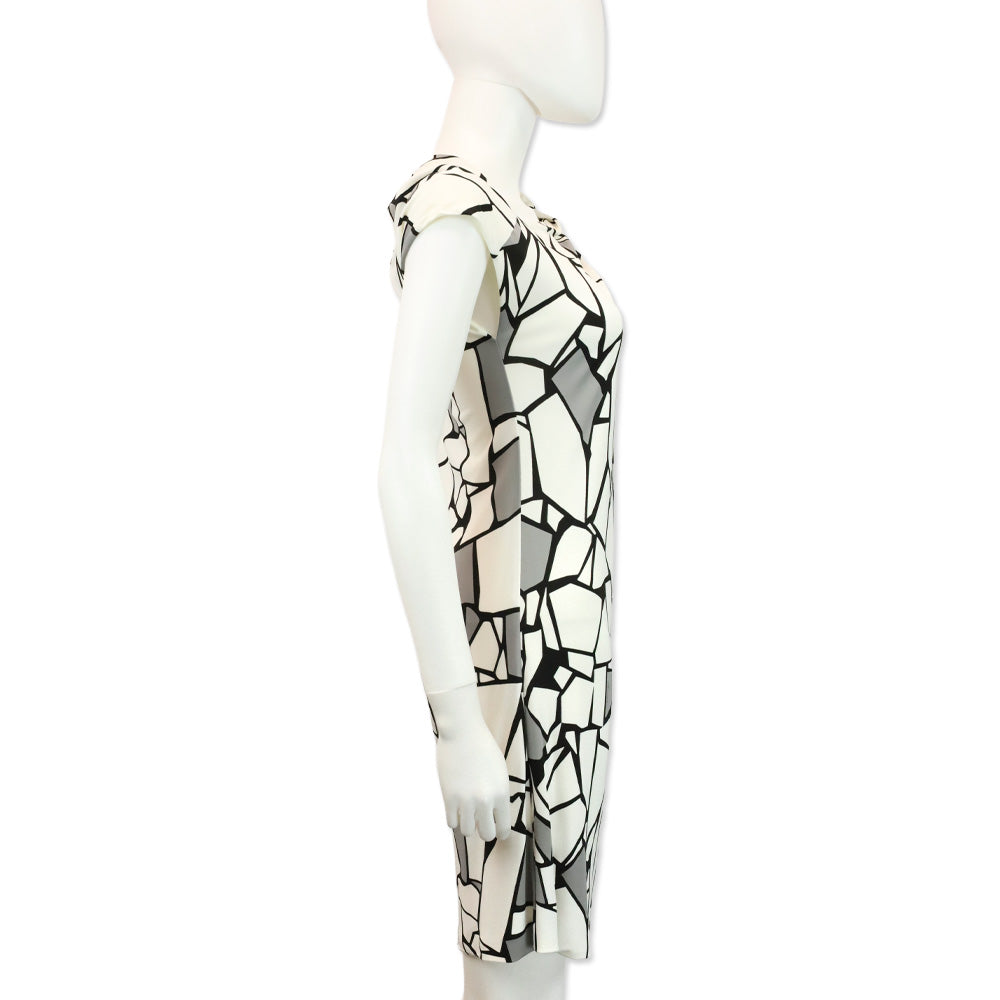 Gucci White Abstract Geometric Print Jersey Midi Dress