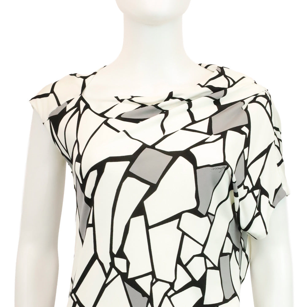 Gucci White Abstract Geometric Print Jersey Midi Dress