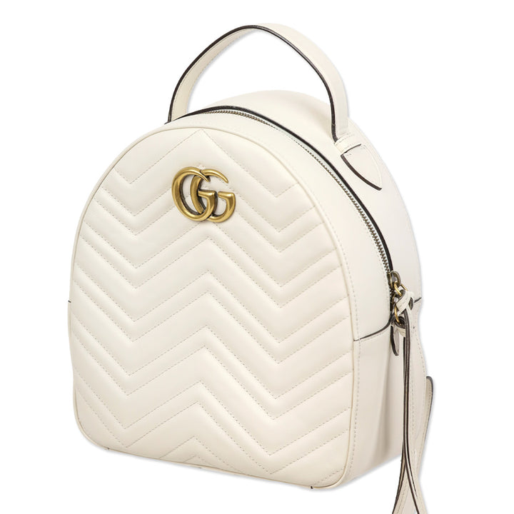 Gucci White Chevron Quilted Leather Marmont Backpack