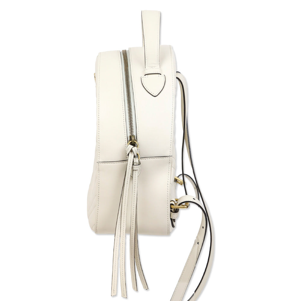 Gucci White Chevron Quilted Leather Marmont Backpack