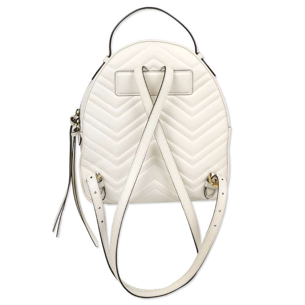 Gucci White Chevron Quilted Leather Marmont Backpack