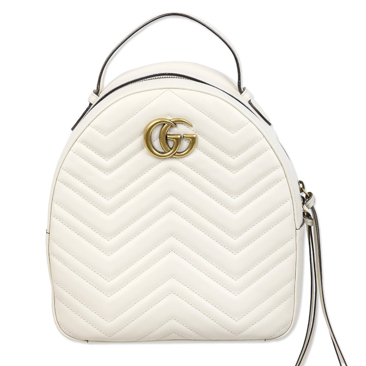 Gucci White Chevron Quilted Leather Marmont Backpack