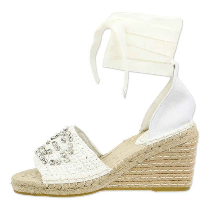Gucci White Cora Crystal Interlocking G Espadrille Wedge Sandal
