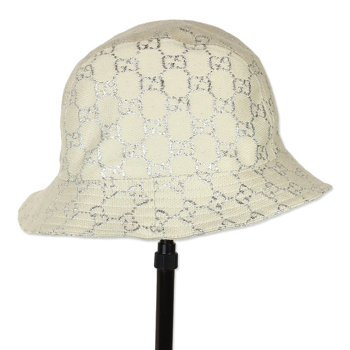 Gucci White GG Silver Lamé Bucket Hat