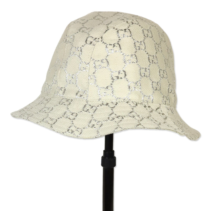 Gucci White GG Silver Lamé Bucket Hat