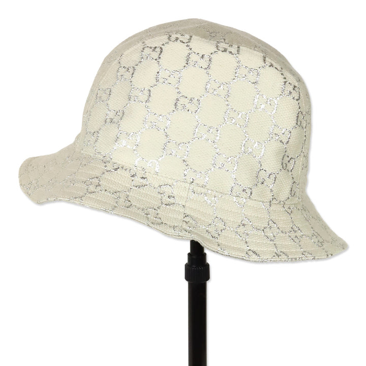 Gucci White GG Silver Lamé Bucket Hat