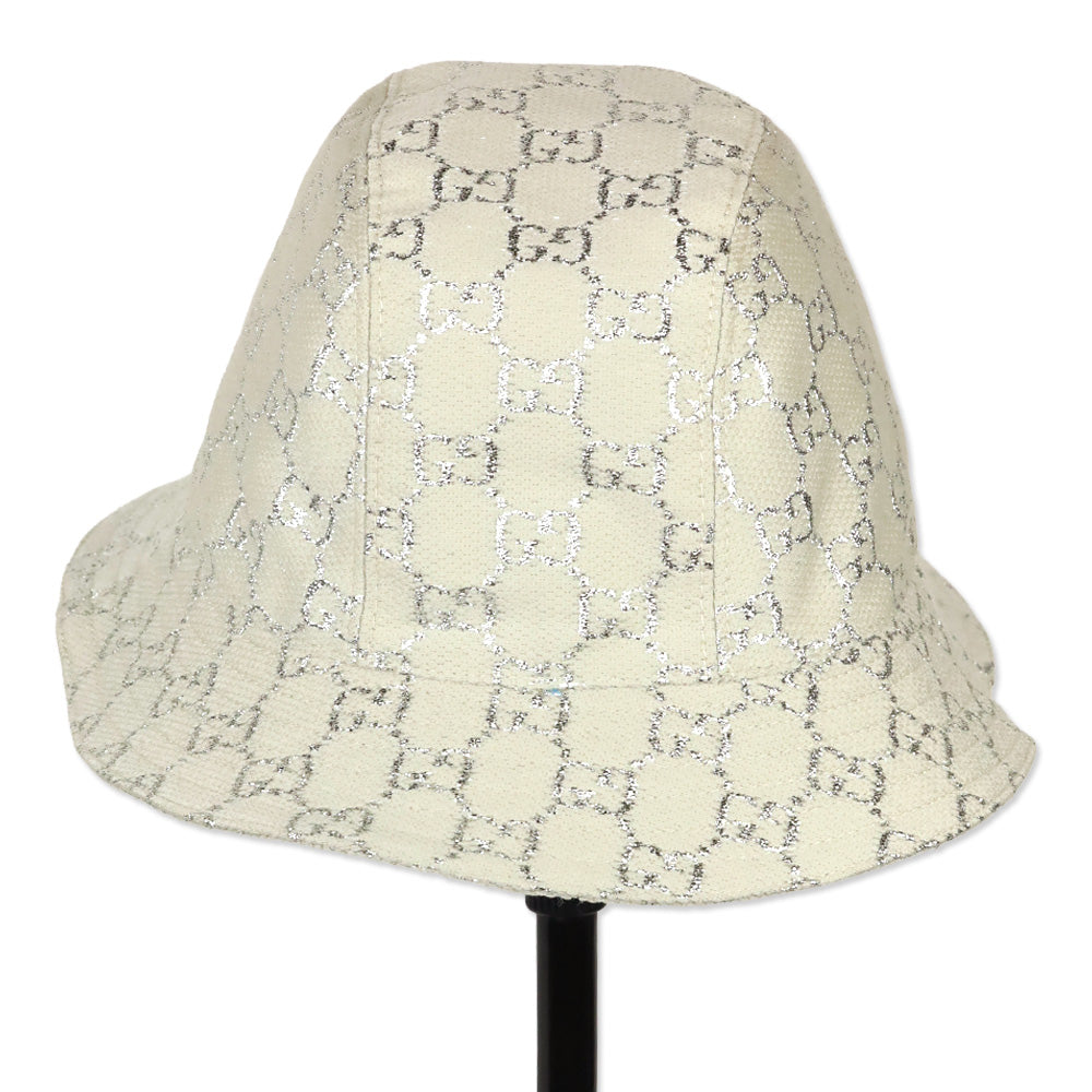 Gucci White GG Silver Lamé Bucket Hat