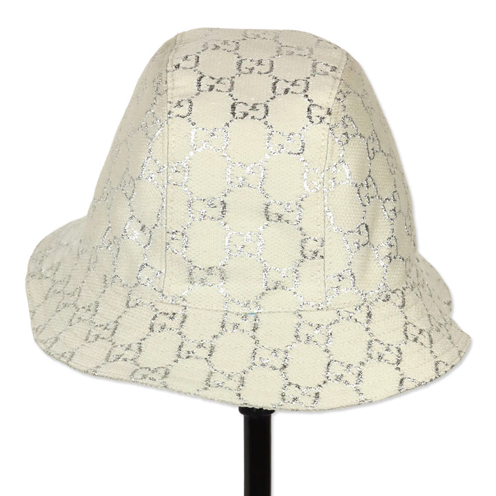Gucci White GG Silver Lamé Bucket Hat