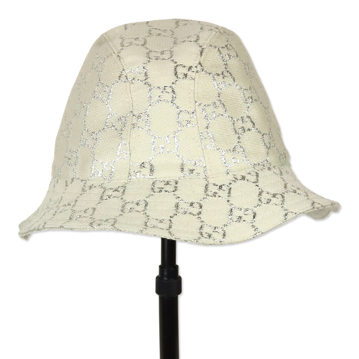 Gucci White GG Silver Lamé Bucket Hat