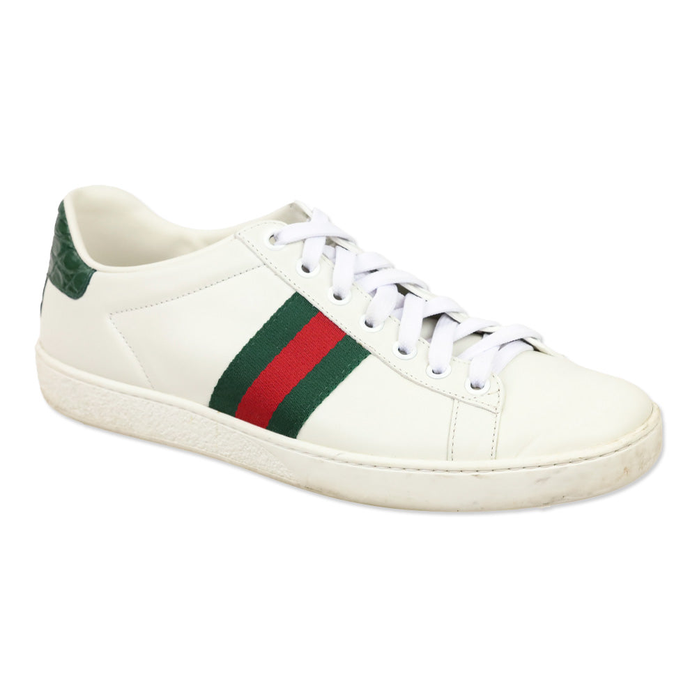 Gucci White Leather Ace Sneaker with Web