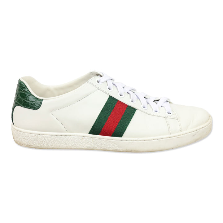 Gucci White Leather Ace Sneaker with Web
