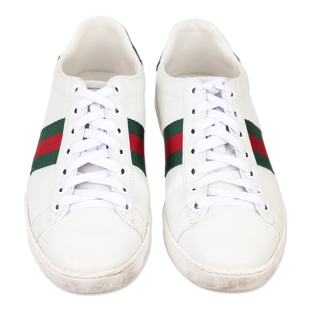 Gucci White Leather Ace Sneaker with Web