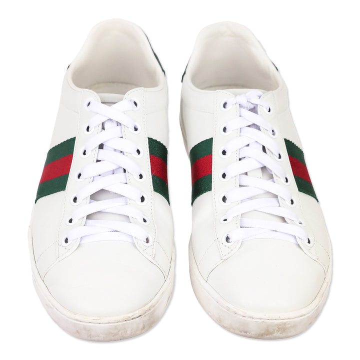 Gucci White Leather Ace Sneaker with Web