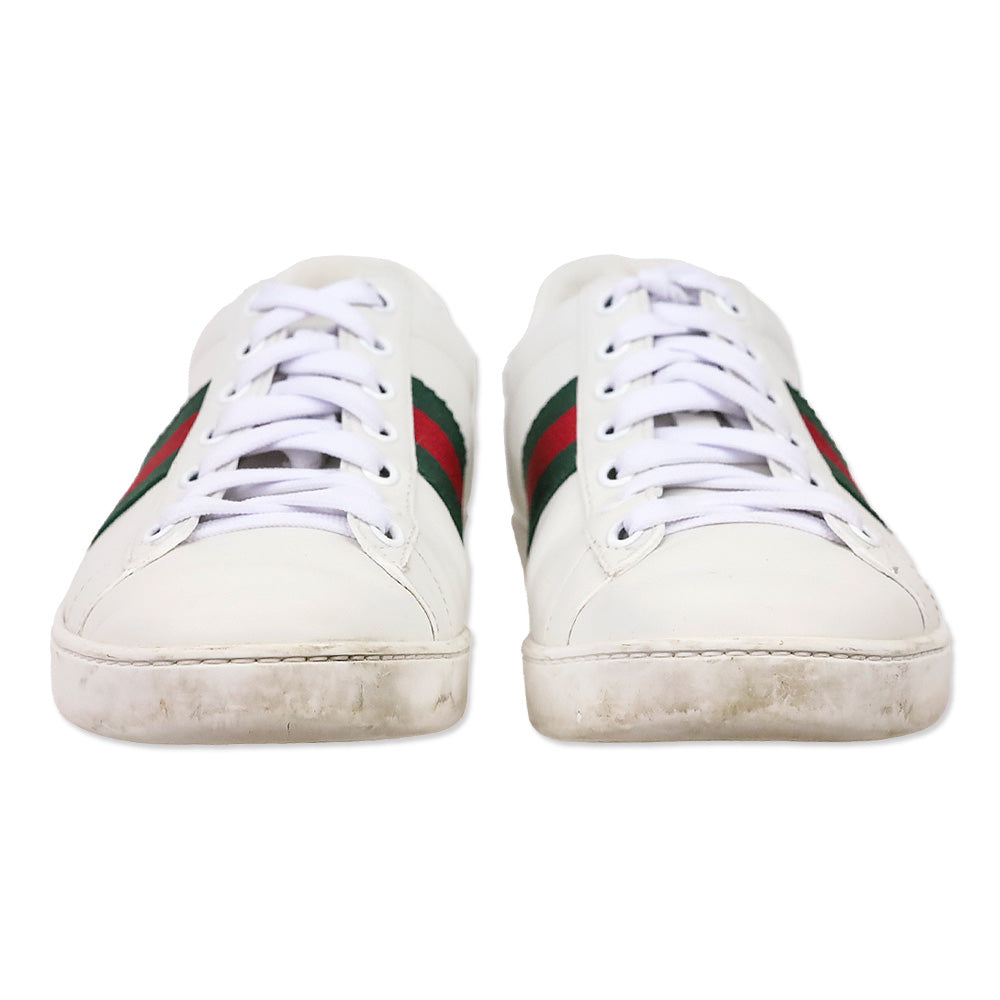 Gucci White Leather Ace Sneaker with Web