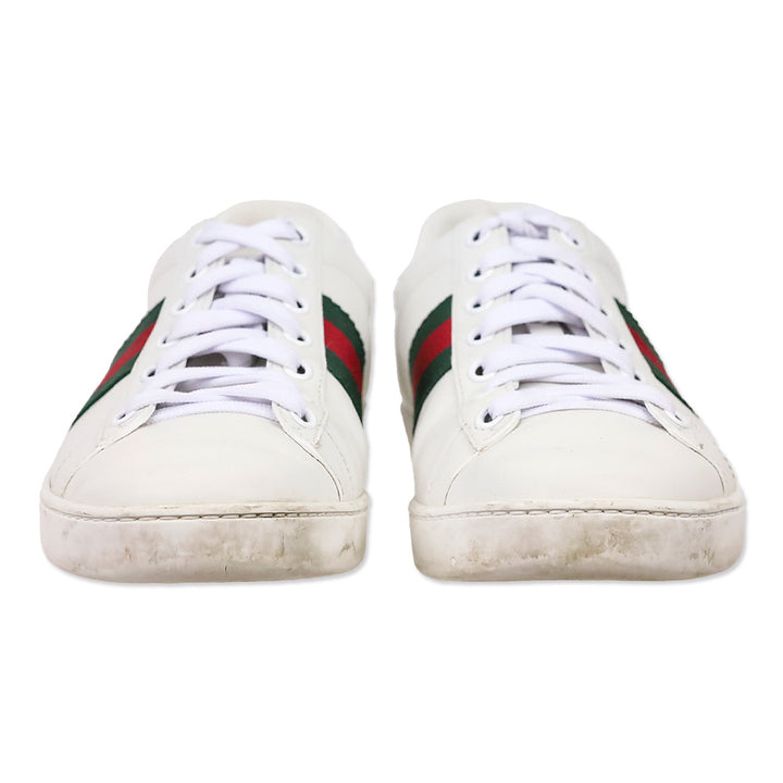 Gucci White Leather Ace Sneaker with Web