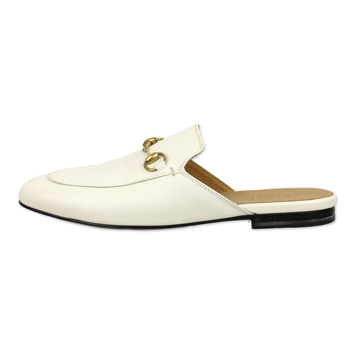 Gucci White Leather Horsebit Princetown Slipper