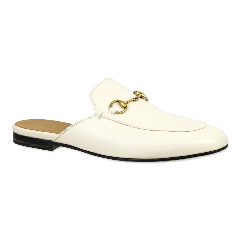 Gucci White Leather Horsebit Princetown Slipper