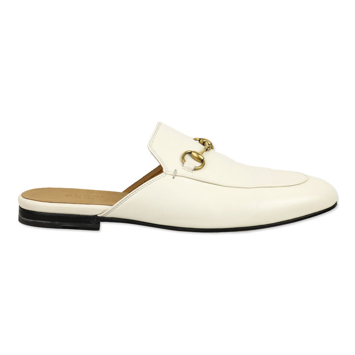Gucci White Leather Horsebit Princetown Slipper