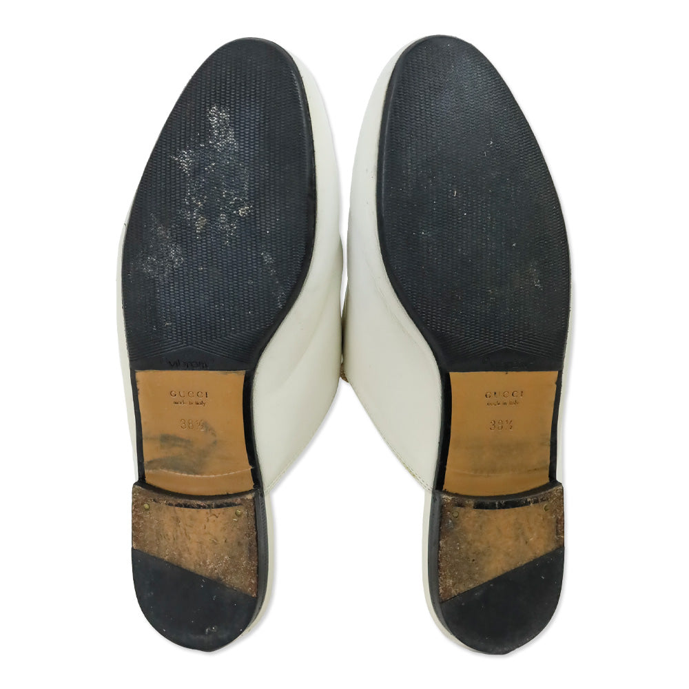 Gucci White Leather Horsebit Princetown Slipper