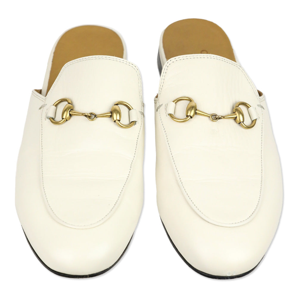 Gucci White Leather Horsebit Princetown Slipper