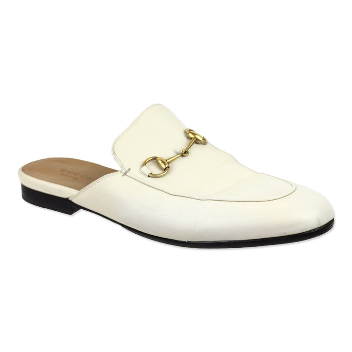 Gucci White Leather Horsebit Princetown Slipper