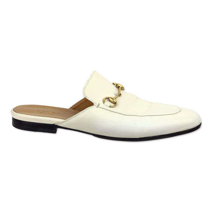 Gucci White Leather Horsebit Princetown Slipper