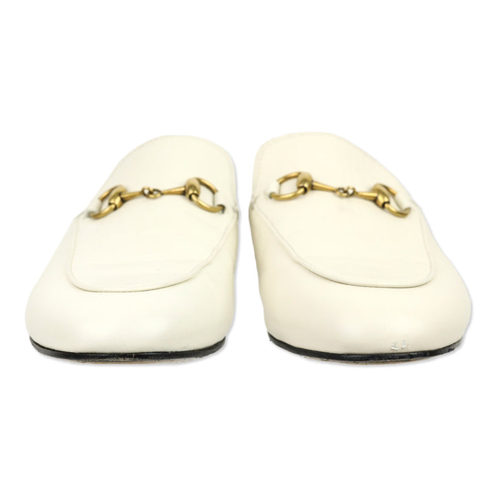 Gucci White Leather Horsebit Princetown Slipper