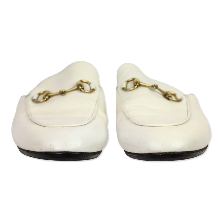 Gucci White Leather Horsebit Princetown Slipper