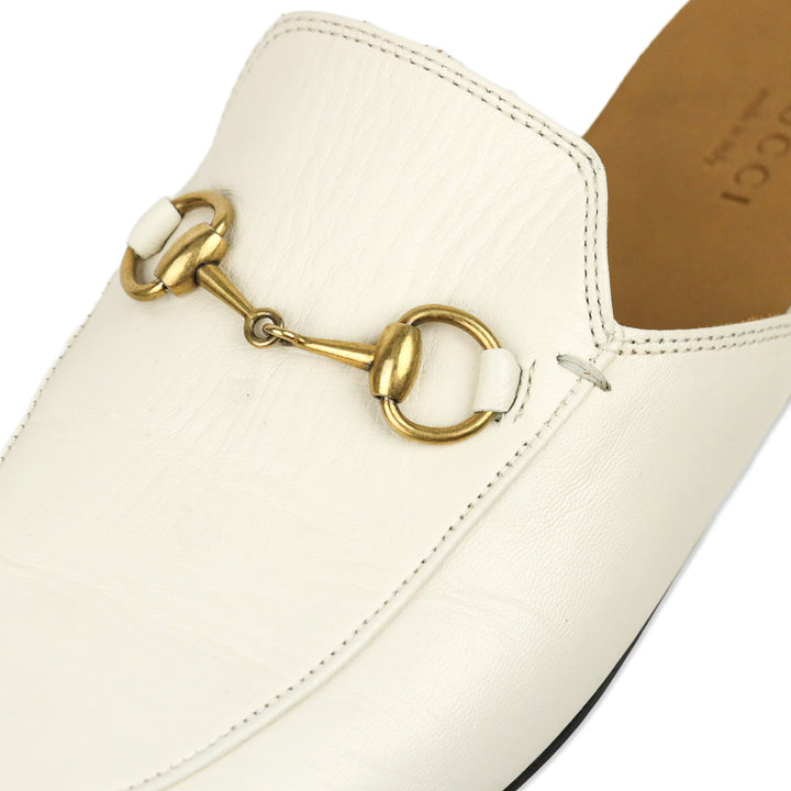 Gucci White Leather Horsebit Princetown Slipper